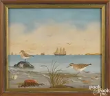 coastal scene with Least Sandpipers by Martha Cahoon, oil on board, sold Sep 2018
