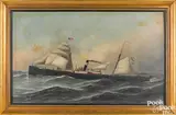 of a steam sail ship by Antonio Jacobsen, oil on canvas, sold Sep 2018