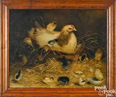 of a hen and chicks by Ben Austrian, oil on canvas, sold Sep 2018
