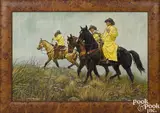 scene of three cowboys on horseback by Wes Chapman, oil on board, sold Sep 2018