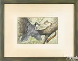 of a blue jay and squirrel by Earl Lincoln Poole, watercolor and pencil, sold Sep 2018