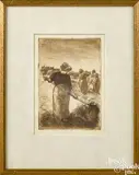 titled Faneuses by Camille Pissarro, ca. 1890, etching, sold Sep 2018