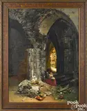 of a mother and child seated beneath stone arches by Alois Josef Benedicter, oil on canvas, sold Sep 2018