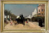 street scene with carriage by Gabriel Émile Edouard Nicolet, oil on canvas, sold Sep 2018