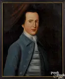 on leather portrait of a gentleman by John Durand, ca. 1780, oil, offered Sep 2018