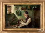 titled Grandfather's Sunday Pleasure by August I. Grosz, oil on panel, sold Aug 2018