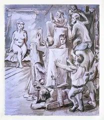 Untitled (Figure Study Class) by Don Doe, watercolor on paper, sold Mar 2022