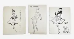 3 Sketches - Dior, Grès, Gernreich by Joe Eula, graphite and ink on paper, sold Mar 2022