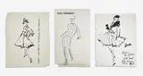3 Sketches - Dior, Grès, Gernreich by Joe Eula, graphite and ink on paper, sold Mar 2022