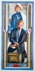 Sailor and Man in Suit by Ralf Henricksen, gouache on board, sold Apr 2022