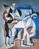 Untitled (Jousting Scene) by Leonard Alberts, oil on canvas, sold Apr 2022