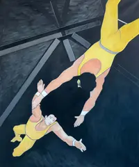 (Untitled) Acrobats by Leonard Alberts, 1982, oil on canvas, sold Apr 2022