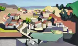 Untitled (View of Town) by Leonard Alberts, oil on canvas, sold Apr 2022