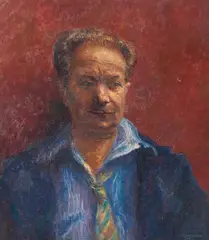 Portrait of a Man (on Red) by Clara Klinghoffer, c 1960, oil on canvas, sold Apr 2022