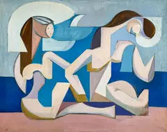 Untitled (Two Figures Bathing) by Leonard Alberts, oil on canvas, sold Apr 2022