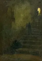 Steps by Eugene Higgins, 1914, oil on board, sold Apr 2022