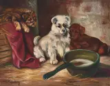 Contemplating Dinner for Three by William Franken, oil on canvas (unstretched), sold Apr 2022