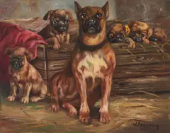 Mama Boxer with her Litter by William Franken, oil on canvas (unstretched), sold Apr 2022
