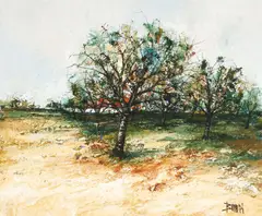 Orchard by Manuel Monton Bunuel, oil on canvas (unstretched), sold Apr 2022