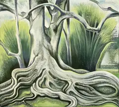 Bahamas by Lowell Nesbitt, 1982, oil on canvas (unstretched), sold Apr 2022