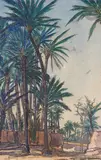 Palmeraie by Jean Hainaut, 1926, Fusain et aquarelle, sold Jul 2023