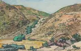Oued Akreuch by Jean Hainaut, 1926, Fusain et aquarelle, sold Jul 2023