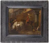 Cavaliers à la fontaine by Hendirk Verschuring, Panneau de chêne, parqueté, sold May 2023