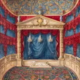 L’intérieur du théâtre du château de Groussay by Alexandre Borissovitch Serebriakoff, Aquarelle et gouache sur carton, sold May 2023