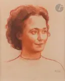 Portrait de femme by Alexandre Petrovitch Zinoviev, 1944, Sanguine, sold May 2023