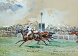 Sandown Park, The Eclipse Stakes by John Beer, 1901, Gouache, sold Dec 2013
