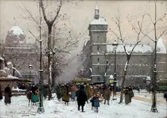 Paris, le Palais de justice sous la neige by Eugène Galien-Laloue, Gouache, sold Dec 2013