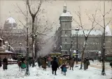 Paris, le Palais de justice sous la neige by Eugène Galien-Laloue, Gouache, sold Dec 2013