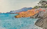 Porquerolles, rochers découpés prés de l'Alycastre by Jean Francis Auburtin, 1898, Aquarelle et encre, sold Dec 2013