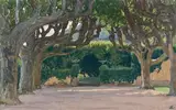 Île de Porquerolles (Var), allée des Platanes devant le lycée agricole by Jean Francis Auburtin, Gouache, sold Dec 2013