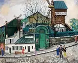 Paris, Montmartre, le moulin de la Galette by Lucien Génin, Gouache, sold Dec 2013