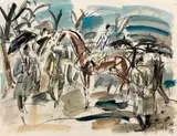 Auteuil, au rond de présentation by Gen Paul, 1934, Gouache, sold Dec 2013
