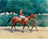 Cheval bai gagnant à Auteuil en 1920 by Georges Louis Charles Busson, Gouache signée et datée en bas à droite, sold Jun 2013