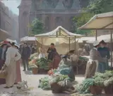 Scène de marché by Victor Gilbert, Gouache, sold Feb 2013