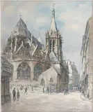 Église Saint Séverin by Fernand Fortuné Truffaut, Aquarelle, sold Dec 2012