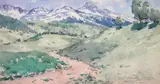 Paysage de montagne by Édouard Brun, Aquarelle, sold Jan 2013