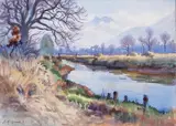 Plaine du Rhône en Mars by Fritz Edouard Huguenin-Lassauguette, Aquarelle, sold Jan 2013