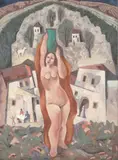 La porteuse d'eau by Béla Kádár, Gouache sur papier marouflé sur toile, sold Dec 2012