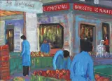Le marché Mouffetard» by Jacques Camus, 1991, Gouache à la colle, sold Dec 2012