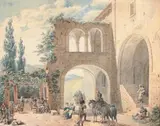 La halte à l'auberge by A. Caizac, Aquarelle, sold Dec 2012
