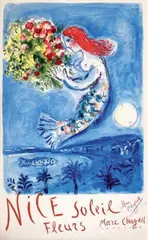 La baie des anges. 1962 by Marc Chagall, Affiche réalisée pour le compte du Commissariat au Tourisme Français, afin de servir de pu, sold Oct 2012