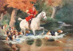 Scène de chasse à courre by Georges Louis Charles Busson, Aquarelle, sold Oct 2012