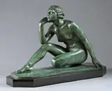 La rêveuse by Lucien Charles E.alliot, Bronze à patine vert nuancé, sold Jun 2012
