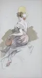 Elégante à la mandoline by Jules Chéret, Fusain et aquarelle, sold Jun 2012