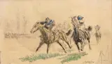 Course de chevaux by Louis Ferdinand Malespina, Fusain et pastel, sold Jun 2012