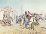 Scène animée au Caire by Mariano de Franceschi, Aquarelle, sold May 2012
